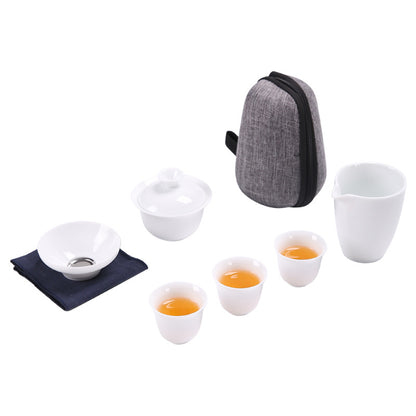 Dehua White Porcelain Travel Kung Fu Tea Set Carrying Case A Bowl of Four Cups