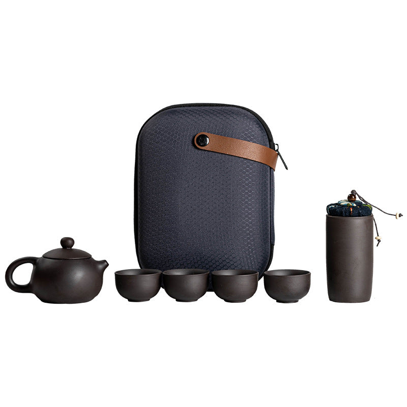 Purple Sand Travel Tea Set, One Pot, Four Cups, Portable Quick Cup, Kung Fu Tea Set Activity