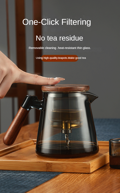 Tea making pot with full glass inner liner, walnut wood thickened tea water separation and filtration, tea making cup, household tea set