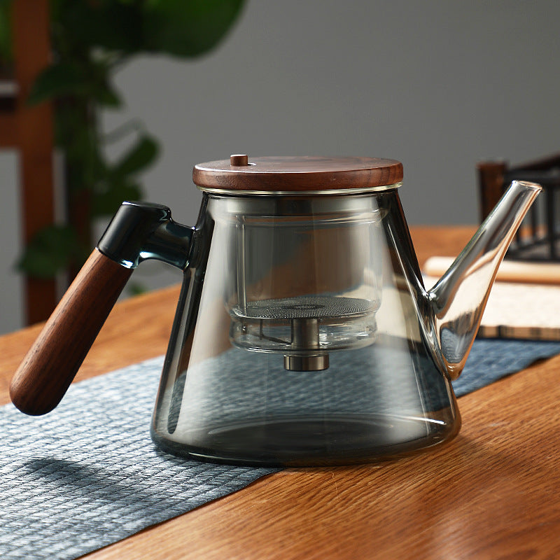 Tea making pot with full glass inner liner, walnut wood thickened tea water separation and filtration, tea making cup, household tea set