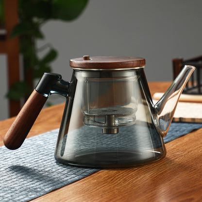 Tea making pot with full glass inner liner, walnut wood thickened tea water separation and filtration, tea making cup, household tea set