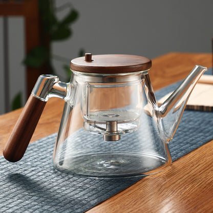 Tea making pot with full glass inner liner, walnut wood thickened tea water separation and filtration, tea making cup, household tea set