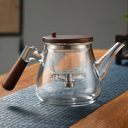 Tea making pot with full glass inner liner, walnut wood thickened tea water separation and filtration, tea making cup, household tea set