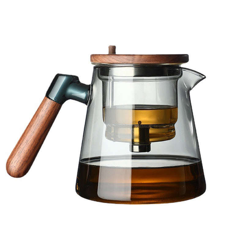 Tea making pot with full glass inner liner, walnut wood thickened tea water separation and filtration, tea making cup, household tea set