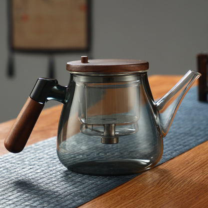 Tea making pot with full glass inner liner, walnut wood thickened tea water separation and filtration, tea making cup, household tea set