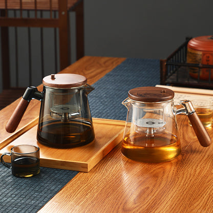 Tea making pot with full glass inner liner, walnut wood thickened tea water separation and filtration, tea making cup, household tea set