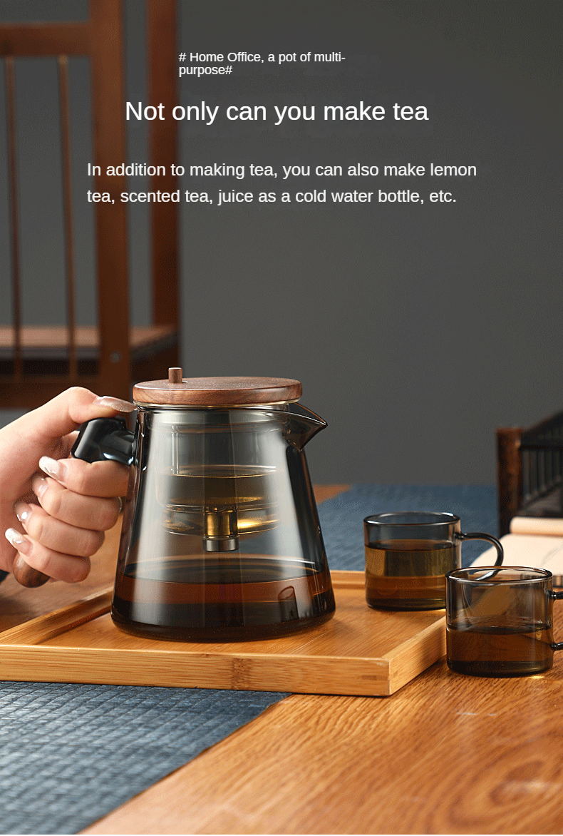 Tea making pot with full glass inner liner, walnut wood thickened tea water separation and filtration, tea making cup, household tea set